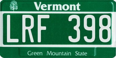 VT license plate LRF398