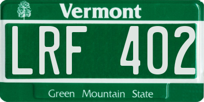 VT license plate LRF402