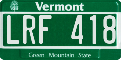 VT license plate LRF418
