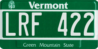 VT license plate LRF422
