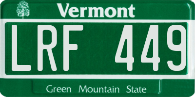 VT license plate LRF449