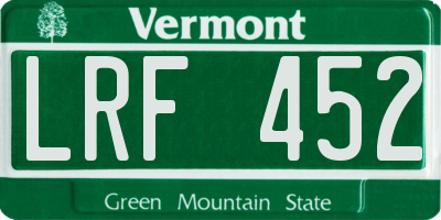 VT license plate LRF452