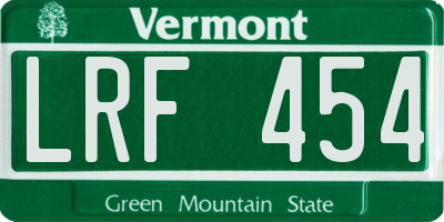 VT license plate LRF454
