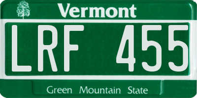 VT license plate LRF455