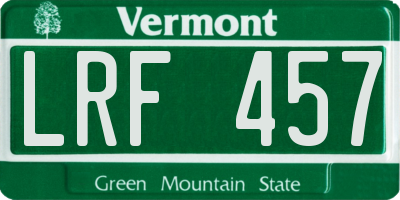 VT license plate LRF457