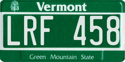 VT license plate LRF458