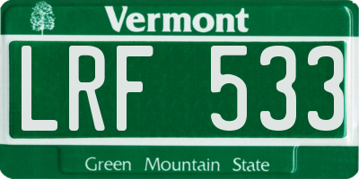 VT license plate LRF533