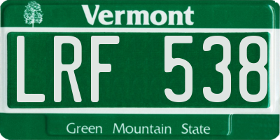 VT license plate LRF538