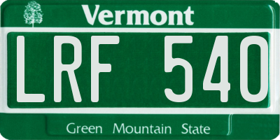 VT license plate LRF540