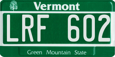 VT license plate LRF602