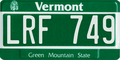 VT license plate LRF749