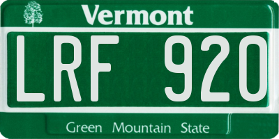 VT license plate LRF920
