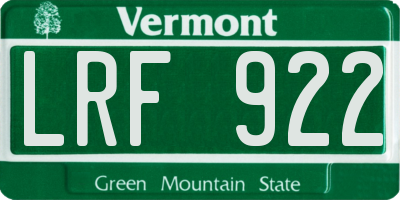 VT license plate LRF922
