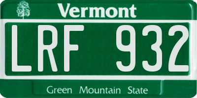 VT license plate LRF932