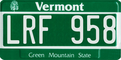 VT license plate LRF958