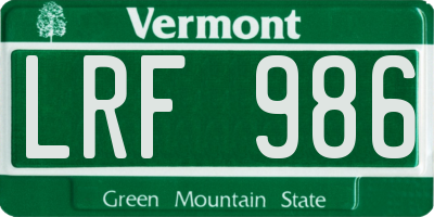 VT license plate LRF986