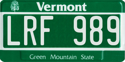 VT license plate LRF989