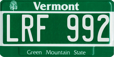VT license plate LRF992