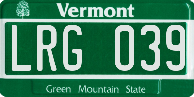 VT license plate LRG039