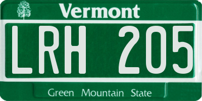VT license plate LRH205