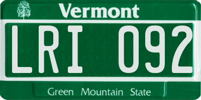 VT license plate LRI092