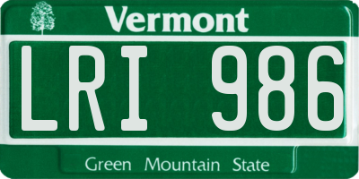 VT license plate LRI986