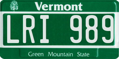 VT license plate LRI989