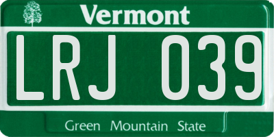 VT license plate LRJ039