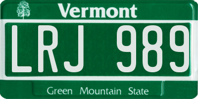 VT license plate LRJ989