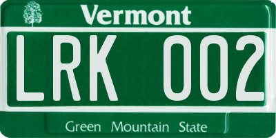 VT license plate LRK002
