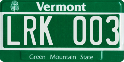 VT license plate LRK003