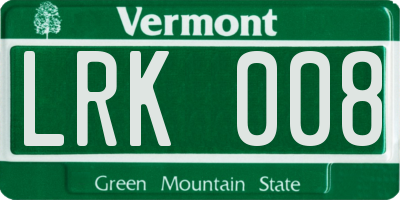 VT license plate LRK008