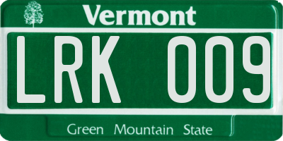 VT license plate LRK009