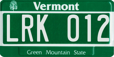 VT license plate LRK012