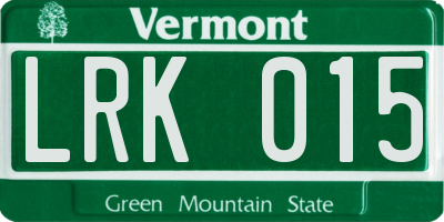 VT license plate LRK015