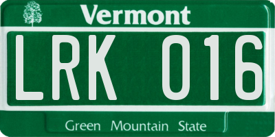 VT license plate LRK016