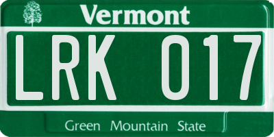 VT license plate LRK017