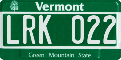 VT license plate LRK022