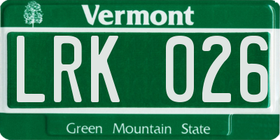 VT license plate LRK026