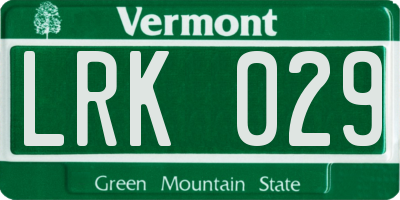 VT license plate LRK029