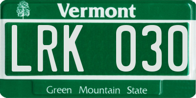 VT license plate LRK030
