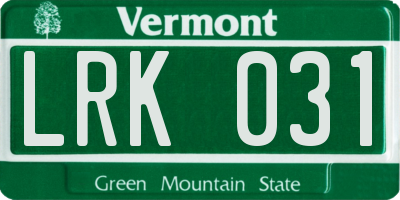 VT license plate LRK031