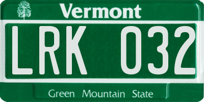 VT license plate LRK032