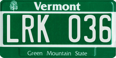 VT license plate LRK036