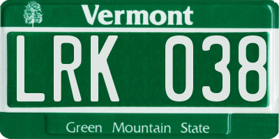 VT license plate LRK038