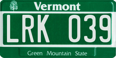 VT license plate LRK039