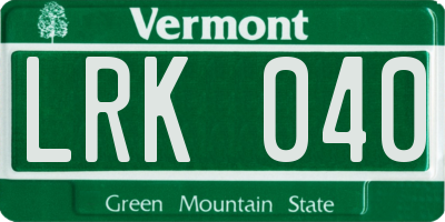 VT license plate LRK040