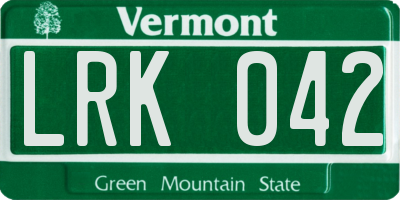 VT license plate LRK042