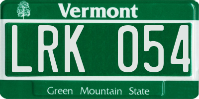 VT license plate LRK054
