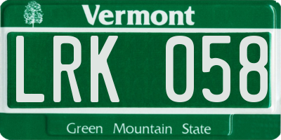 VT license plate LRK058